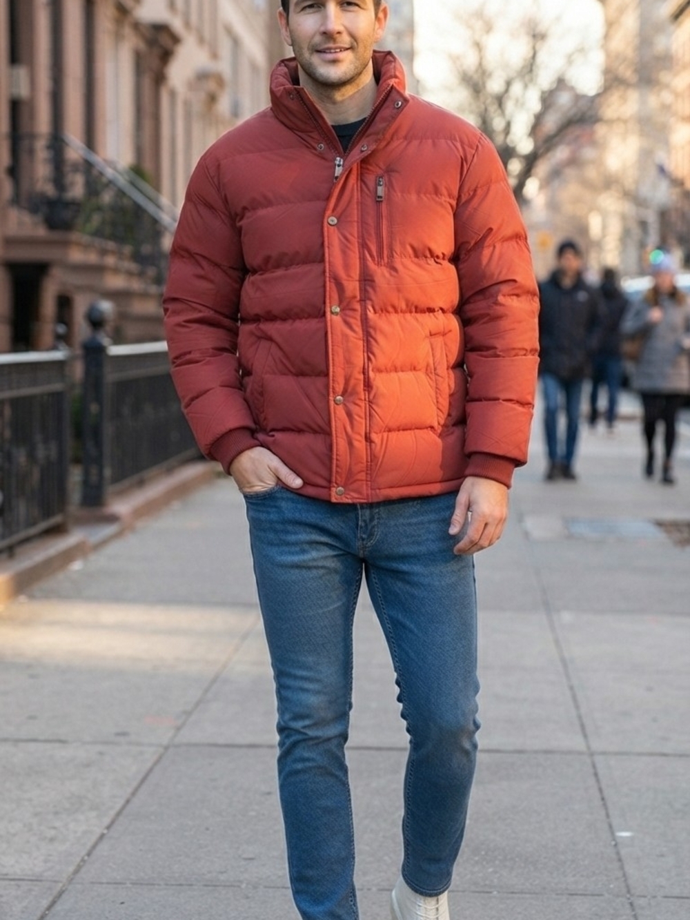 Men's Insulated Puffer Jacket - Rust Red